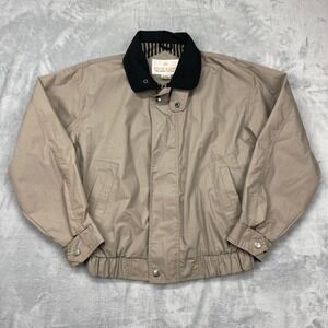 Dunlop Bomber Jacket Mens Medium Tan Lined Long Sleeve Collared Snap Inside Zip